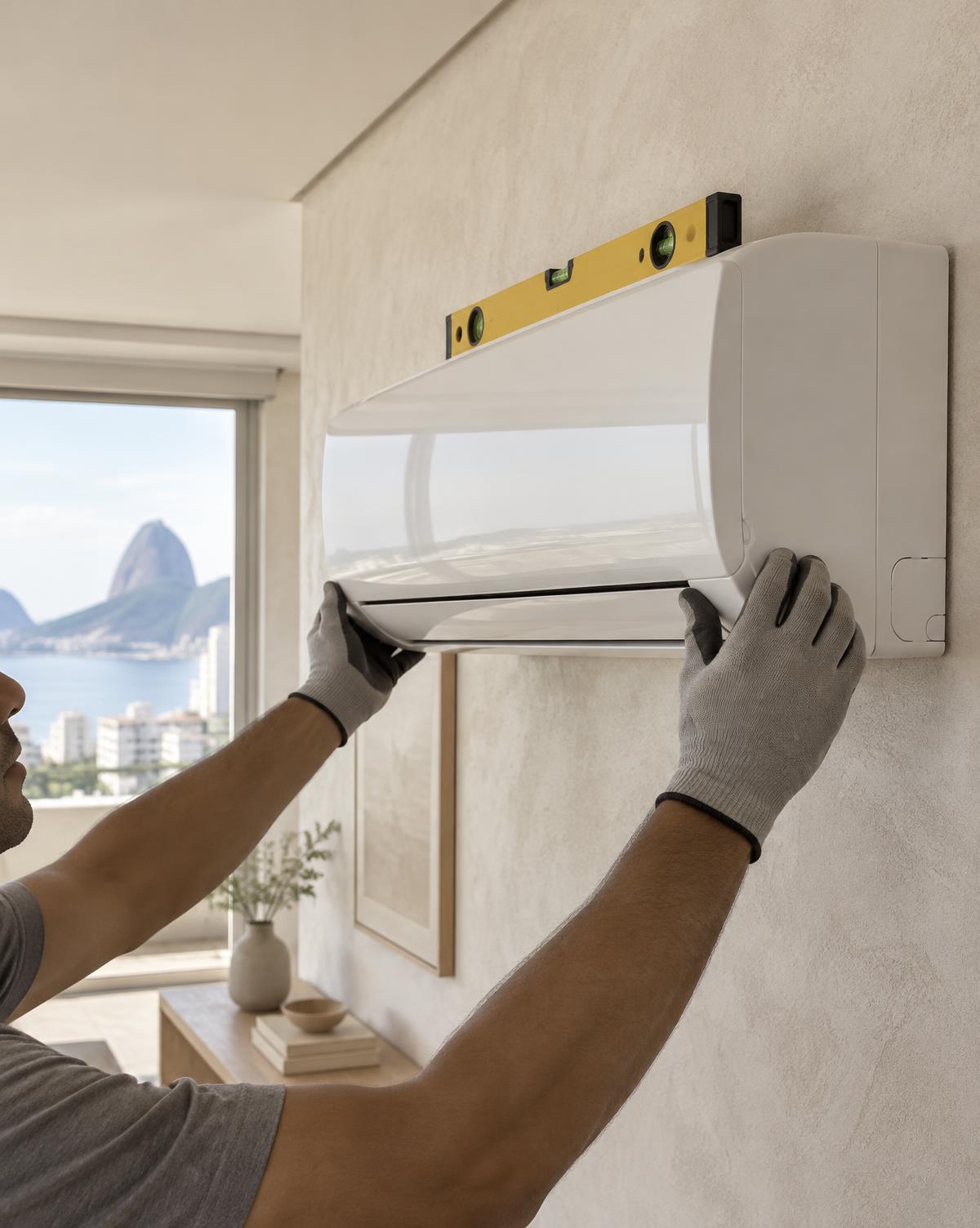 Instalação cuidadosa de um aparelho de ar-condicionado